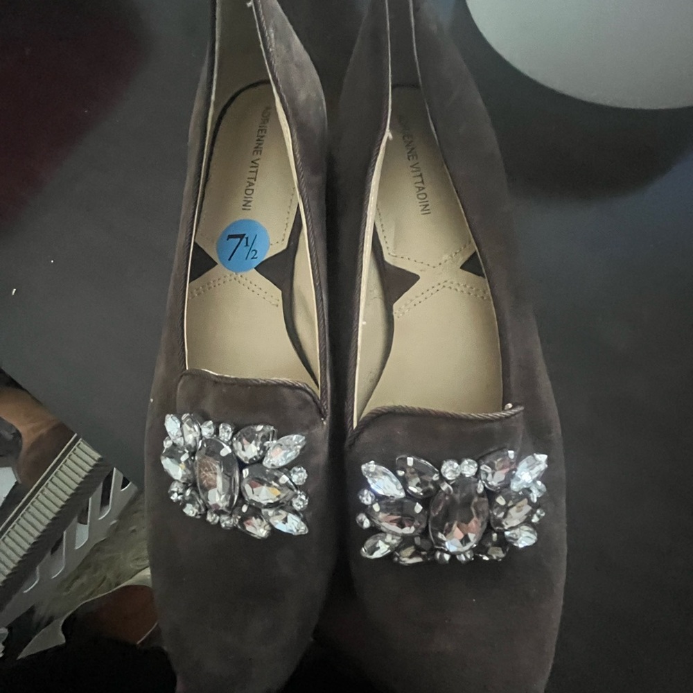 Adrienne Vittadini Brown Flats with Crystal Embellishments